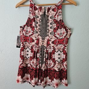 INC International Concepts Top with Beautiful Red and Black Print (NWT)